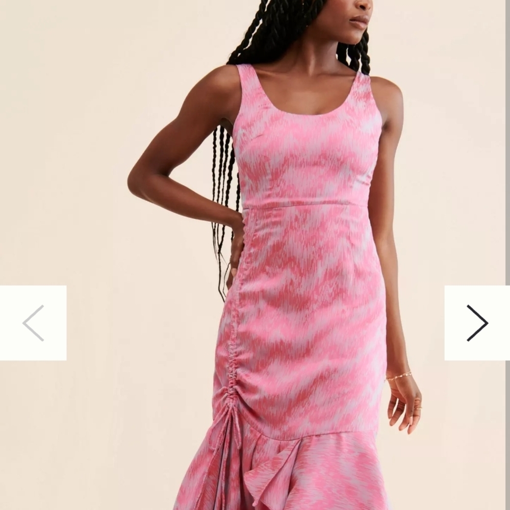 Anthropologie Pink Patterned Midi Dress mermaid slick fitted wedding guest